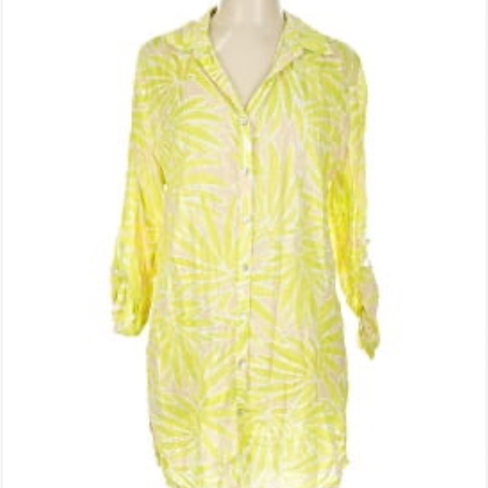 Sigrid Olsen Size Large Blouse Coverup Sheer White Green